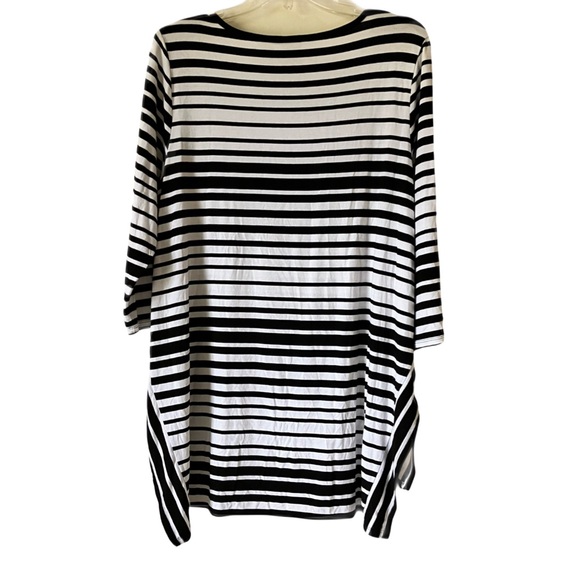 Chico’s High Low Tunic Top, Sz. L (See Sizing Chart) Black/White Striped - Picture 2 of 8